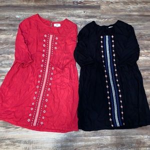 OLD NAVY DRESSES LOT OF TWO RED & NAVY EMBROIDERED DETAIL FRONT GIRLS LG 10/12